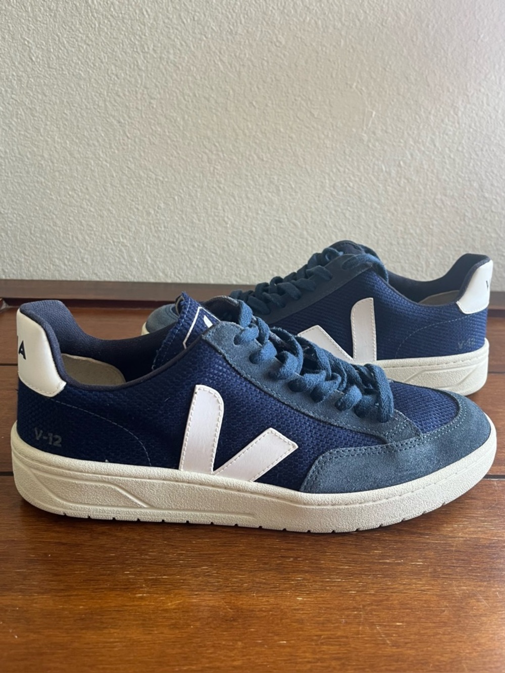 Veja V-12 Women’s Navy and White Low-Top Sneakers